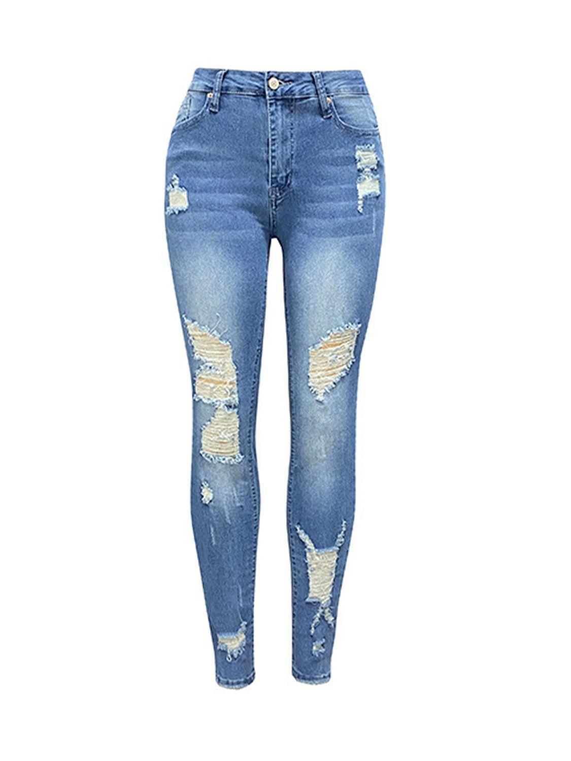 a pair of ripped jeans with holes