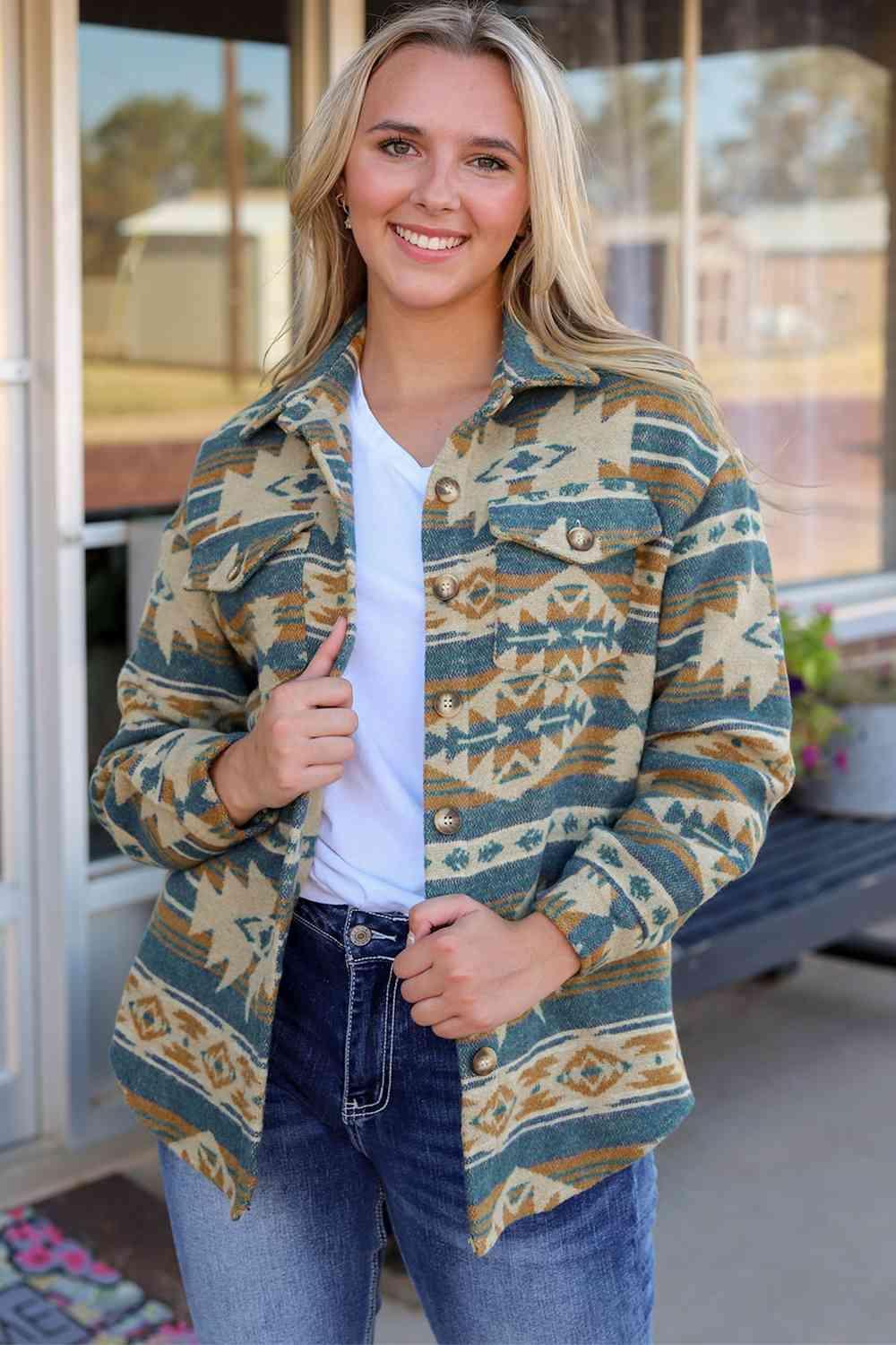 Rustic Appeal Collared Geometric Jacket - MXSTUDIO.COM