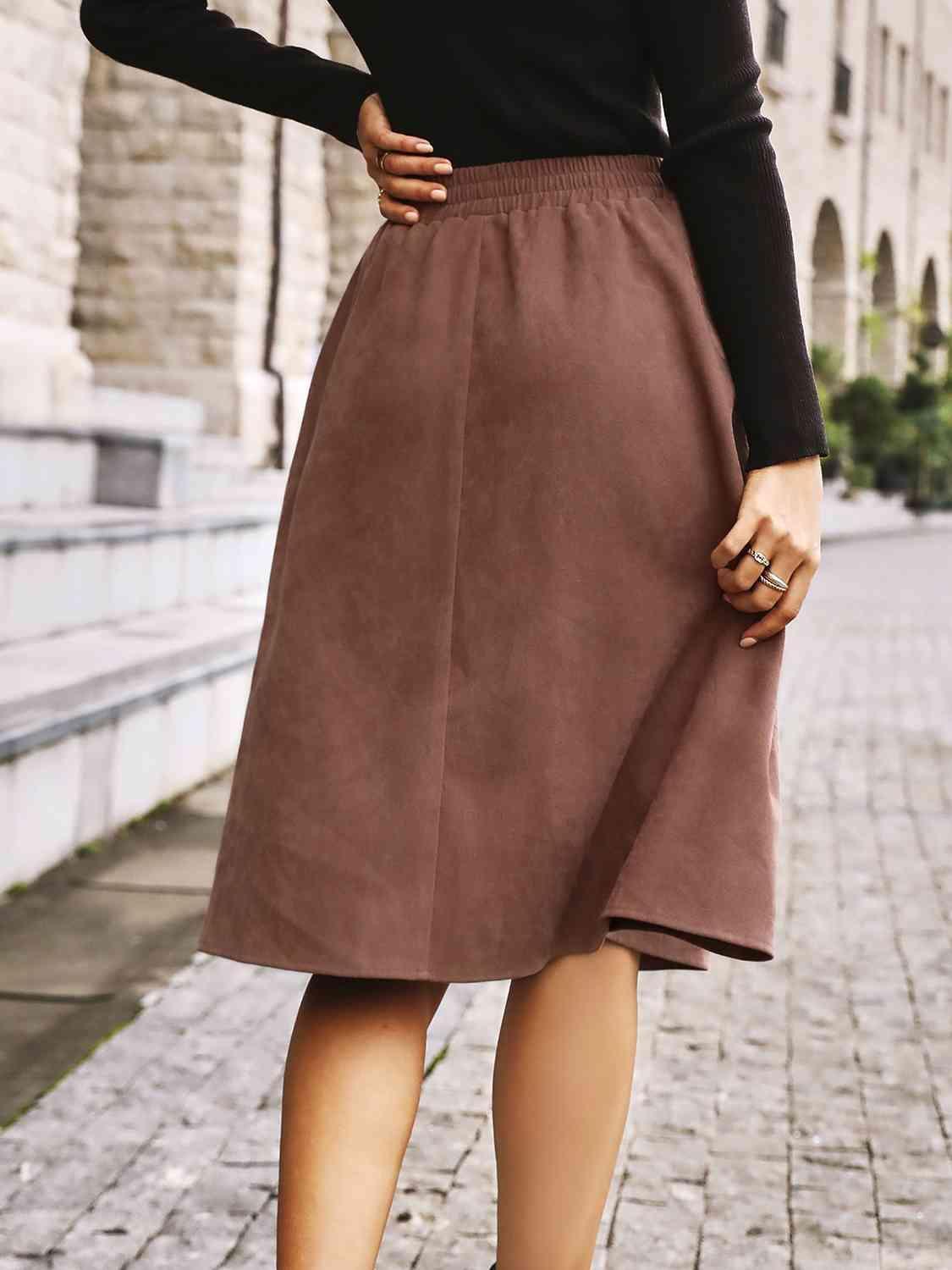 Rustic Appeal Elastic Waist A Line Midi Skirt - MXSTUDIO.COM