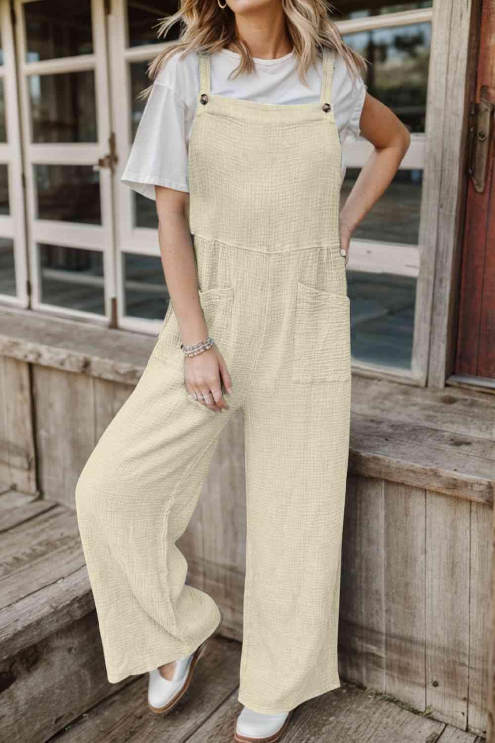 Rustic Appeal Front Pocket Wide Leg Overalls - MXSTUDIO.COM