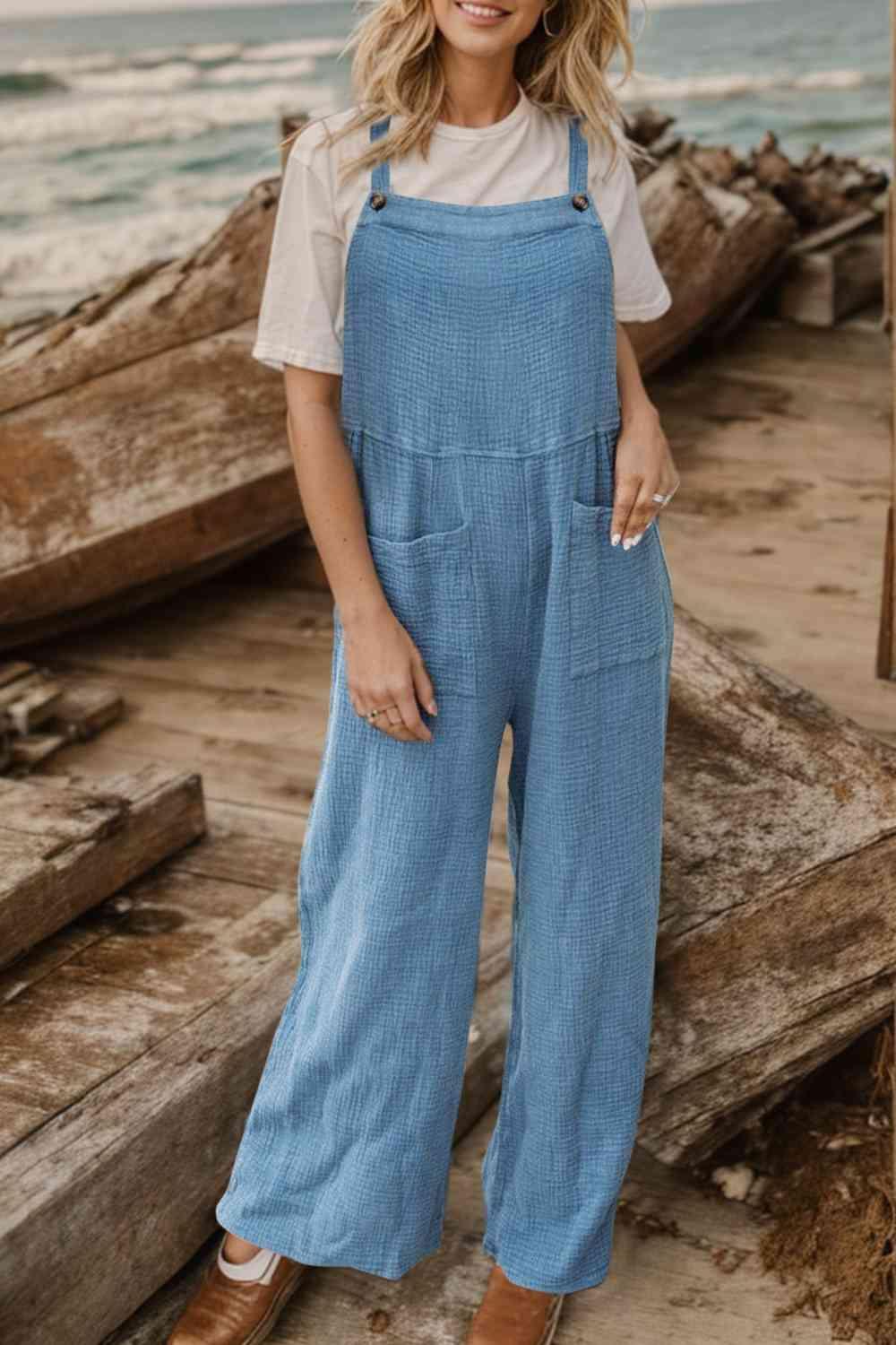 Rustic Appeal Front Pocket Wide Leg Overalls - MXSTUDIO.COM