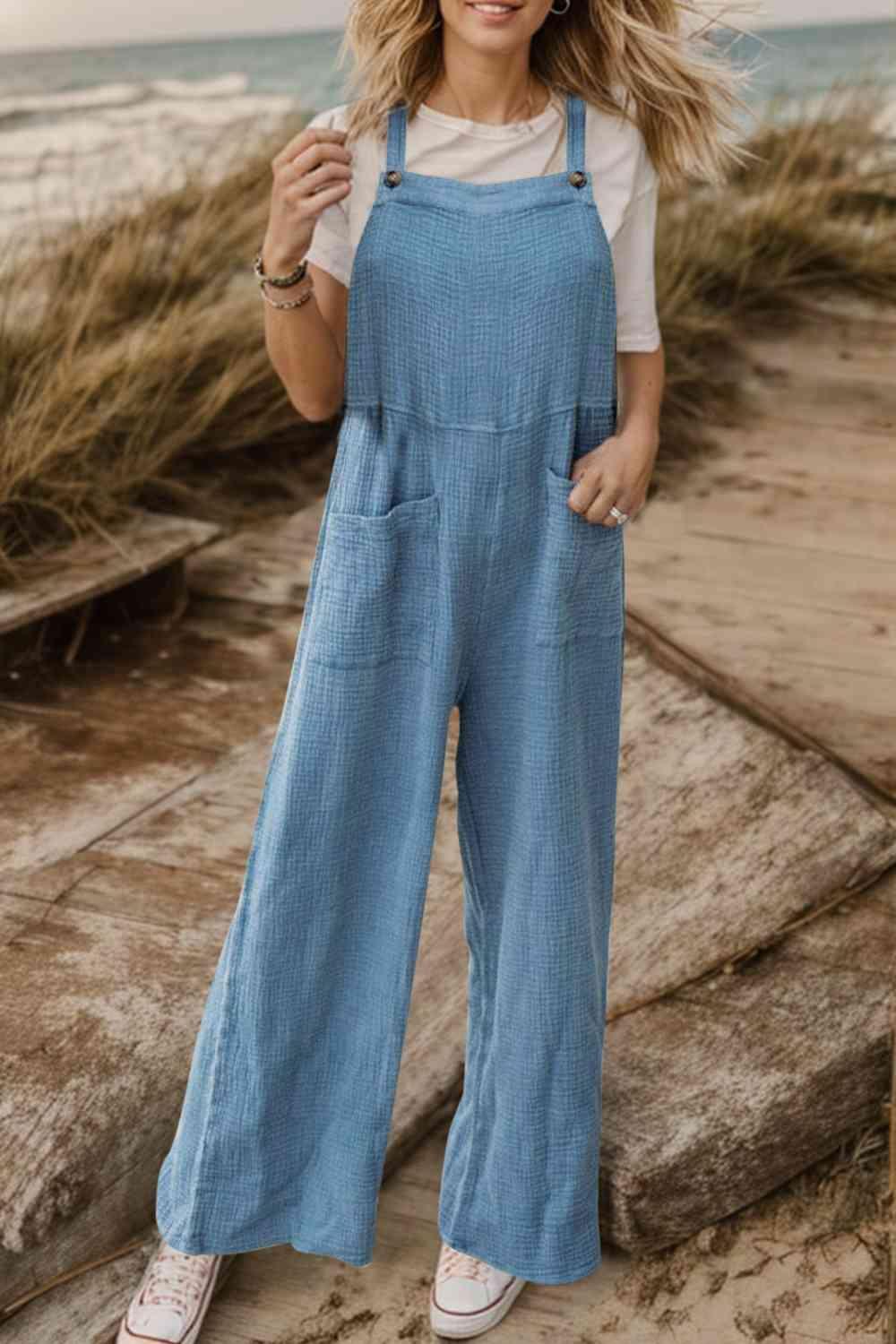 Rustic Appeal Front Pocket Wide Leg Overalls - MXSTUDIO.COM