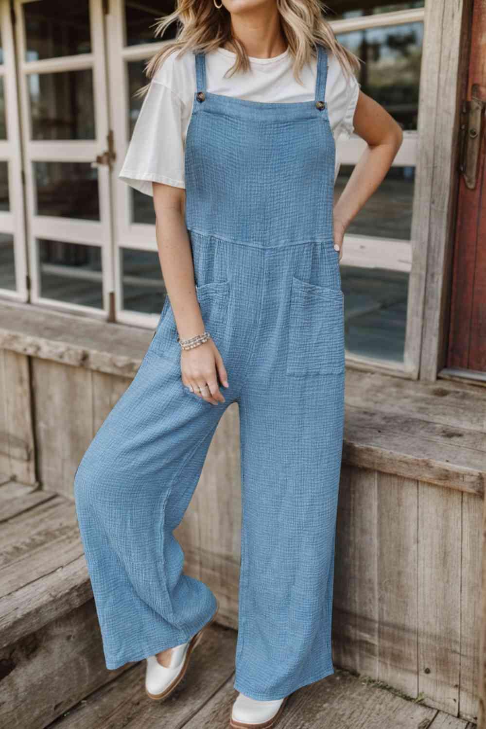 Rustic Appeal Front Pocket Wide Leg Overalls - MXSTUDIO.COM