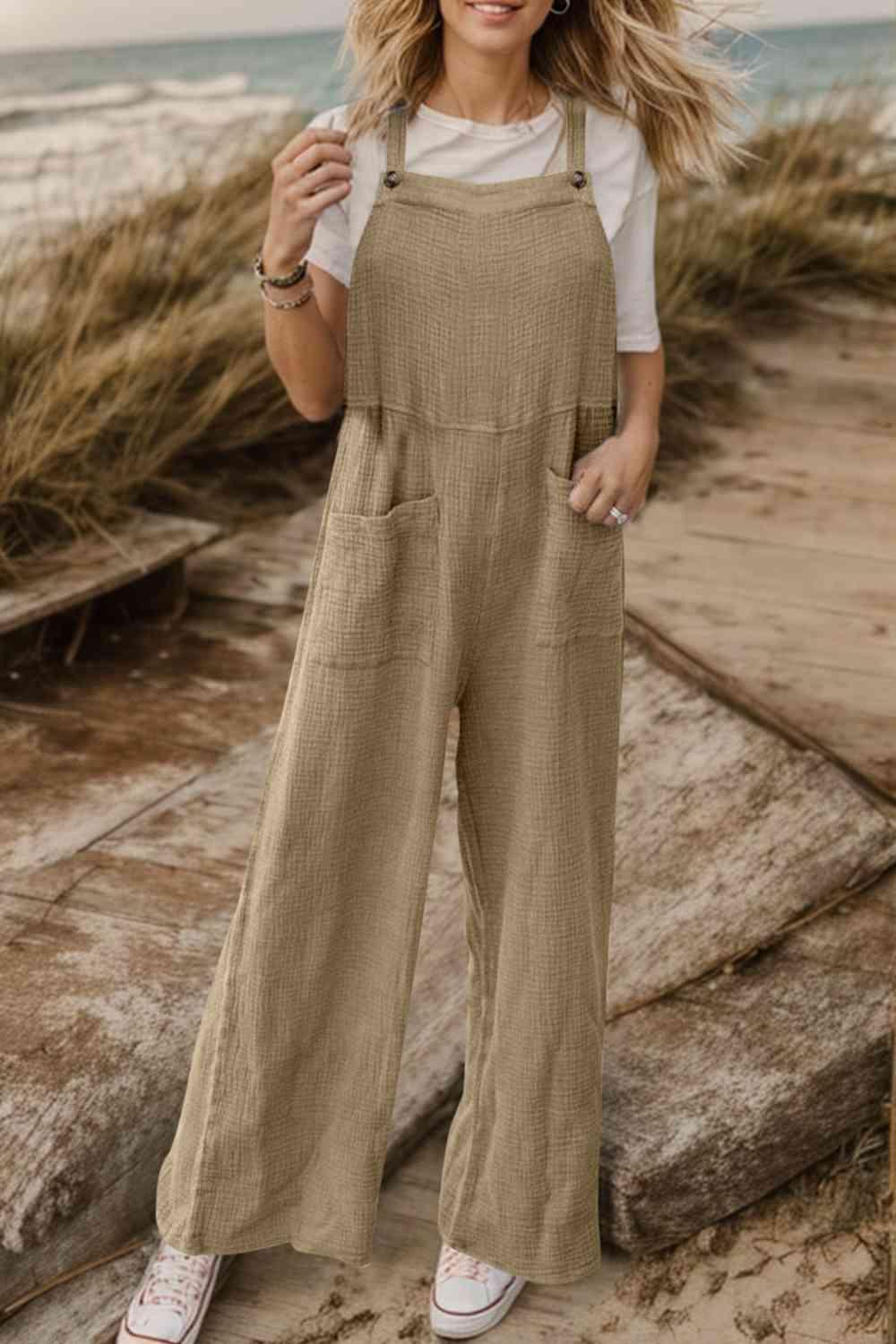 Rustic Appeal Front Pocket Wide Leg Overalls - MXSTUDIO.COM