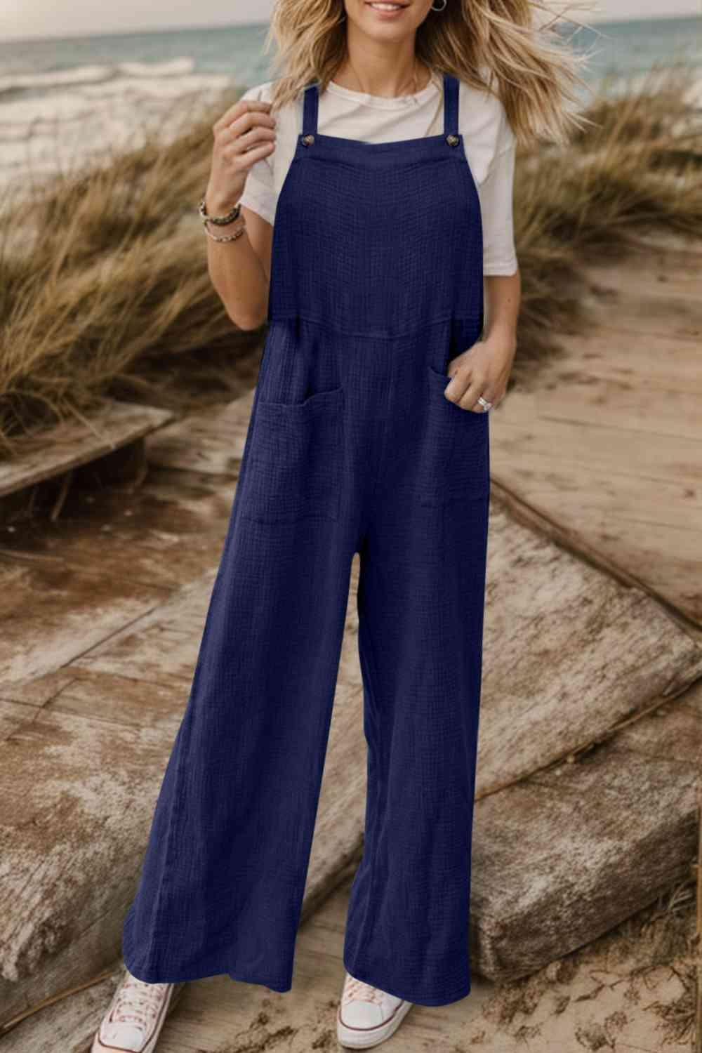 Rustic Appeal Front Pocket Wide Leg Overalls - MXSTUDIO.COM