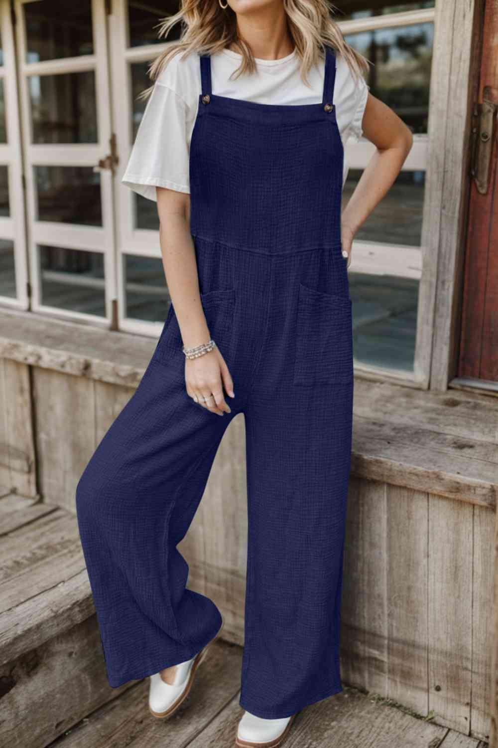 Rustic Appeal Front Pocket Wide Leg Overalls - MXSTUDIO.COM