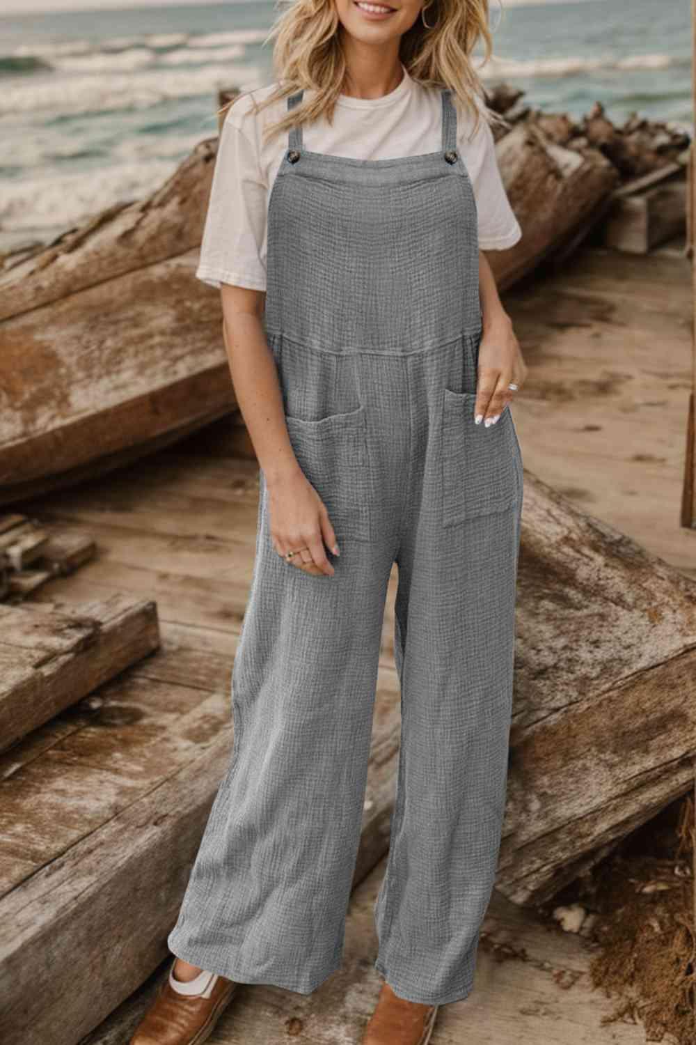 Rustic Appeal Front Pocket Wide Leg Overalls - MXSTUDIO.COM