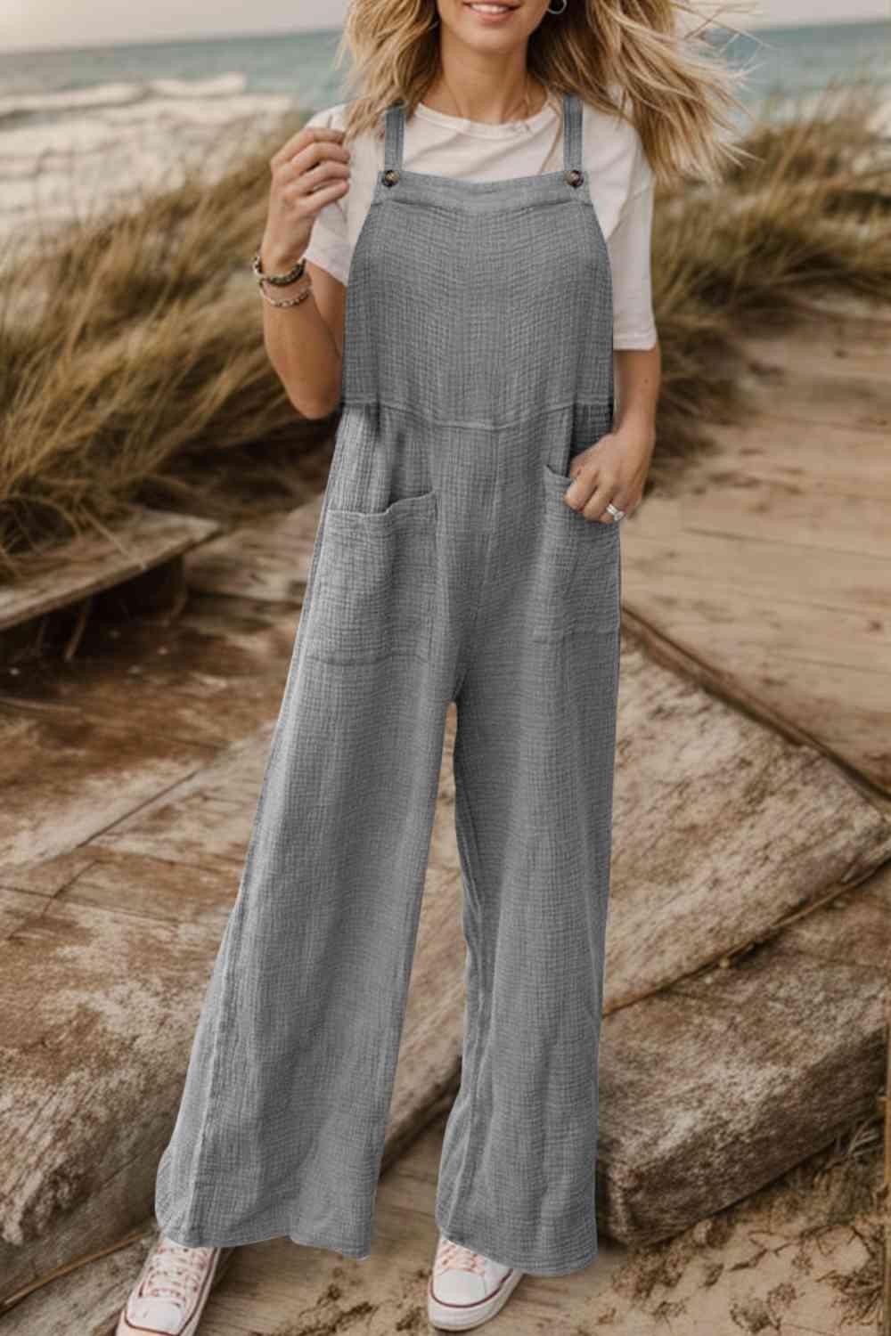 Rustic Appeal Front Pocket Wide Leg Overalls - MXSTUDIO.COM