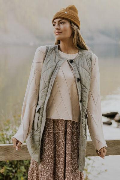 Sage Green Buttoned Long Sleeveless Vest – MXStudio