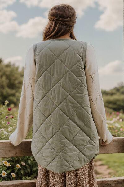 Sage Green Buttoned Long Sleeveless Vest – MXStudio