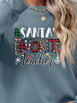 Santa's Favorite Teacher Graphic Christmas Sweatshirt-MXSTUDIO.COM