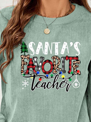 Santa's Favorite Teacher Graphic Christmas Sweatshirt-MXSTUDIO.COM