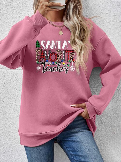 Santa's Favorite Teacher Graphic Christmas Sweatshirt-MXSTUDIO.COM