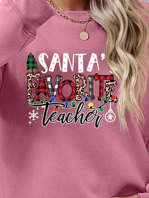 Santa's Favorite Teacher Graphic Christmas Sweatshirt-MXSTUDIO.COM