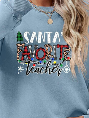 Santa's Favorite Teacher Graphic Christmas Sweatshirt-MXSTUDIO.COM