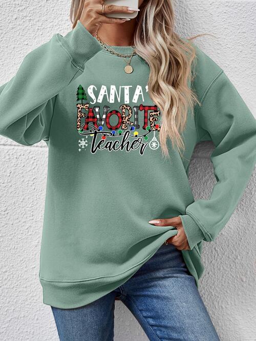 Santa's Favorite Teacher Graphic Christmas Sweatshirt-MXSTUDIO.COM