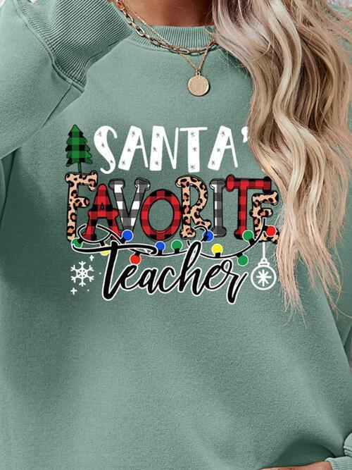 Santa's Favorite Teacher Graphic Christmas Sweatshirt-MXSTUDIO.COM