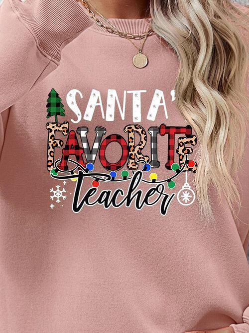 Santa's Favorite Teacher Graphic Christmas Sweatshirt-MXSTUDIO.COM