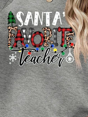 Santa's Favorite Teacher Graphic Christmas Sweatshirt-MXSTUDIO.COM