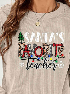 Santa's Favorite Teacher Graphic Christmas Sweatshirt-MXSTUDIO.COM