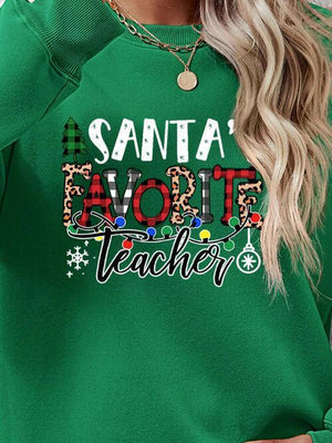 Santa's Favorite Teacher Graphic Christmas Sweatshirt-MXSTUDIO.COM