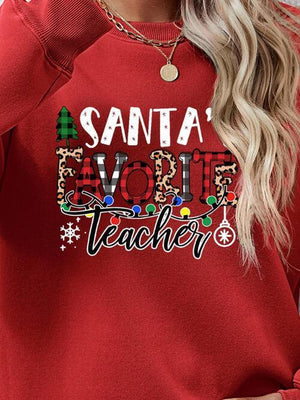 Santa's Favorite Teacher Graphic Christmas Sweatshirt-MXSTUDIO.COM