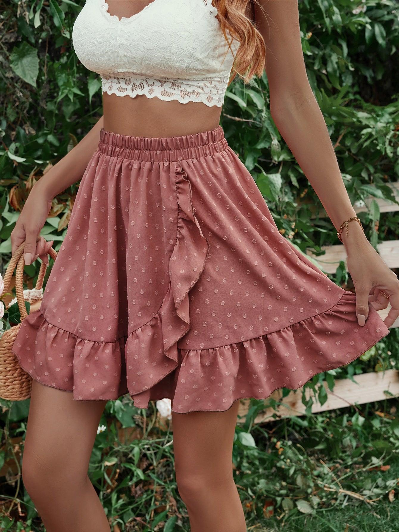 Sashay In Style Elastic Waist Ruffle Hem Mini Skirt - MXSTUDIO.COM