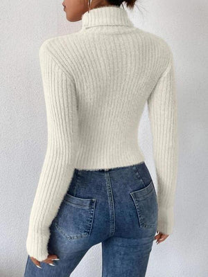 Sassy Autumn Rib Knit Turtleneck Sweater-MXSTUDIO.COM