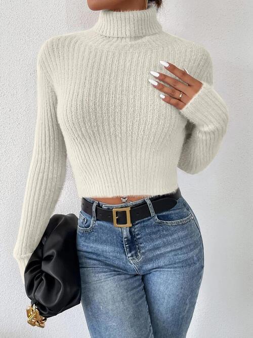 Sassy Autumn Rib Knit Turtleneck Sweater-MXSTUDIO.COM