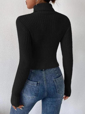 Sassy Autumn Rib Knit Turtleneck Sweater-MXSTUDIO.COM