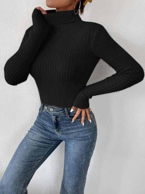 Sassy Autumn Rib Knit Turtleneck Sweater-MXSTUDIO.COM