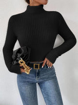 Sassy Autumn Rib Knit Turtleneck Sweater-MXSTUDIO.COM