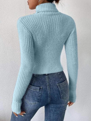 Sassy Autumn Rib Knit Turtleneck Sweater-MXSTUDIO.COM