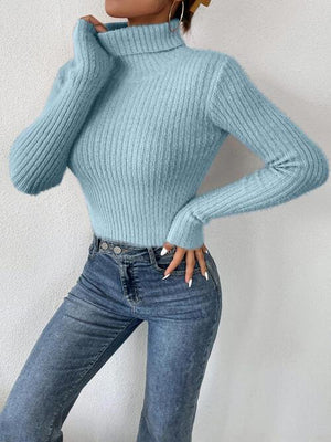 Sassy Autumn Rib Knit Turtleneck Sweater-MXSTUDIO.COM