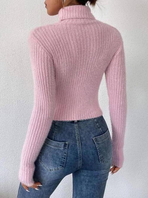 Sassy Autumn Rib Knit Turtleneck Sweater-MXSTUDIO.COM