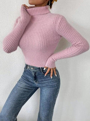 Sassy Autumn Rib Knit Turtleneck Sweater-MXSTUDIO.COM