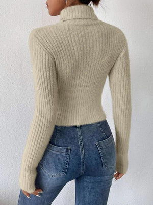 Sassy Autumn Rib Knit Turtleneck Sweater-MXSTUDIO.COM