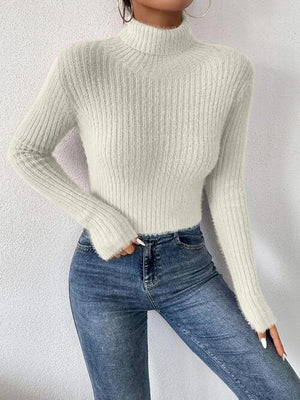 Sassy Autumn Rib Knit Turtleneck Sweater-MXSTUDIO.COM