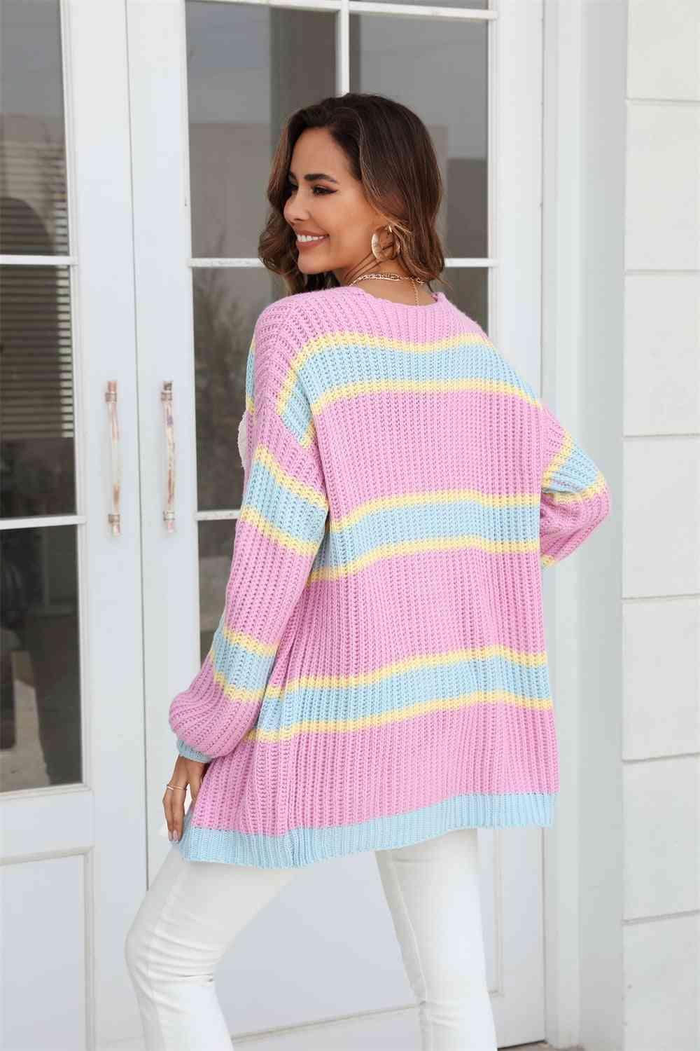 Sassy Comfort Striped Open Front Tunic Cardigan - MXSTUDIO.COM