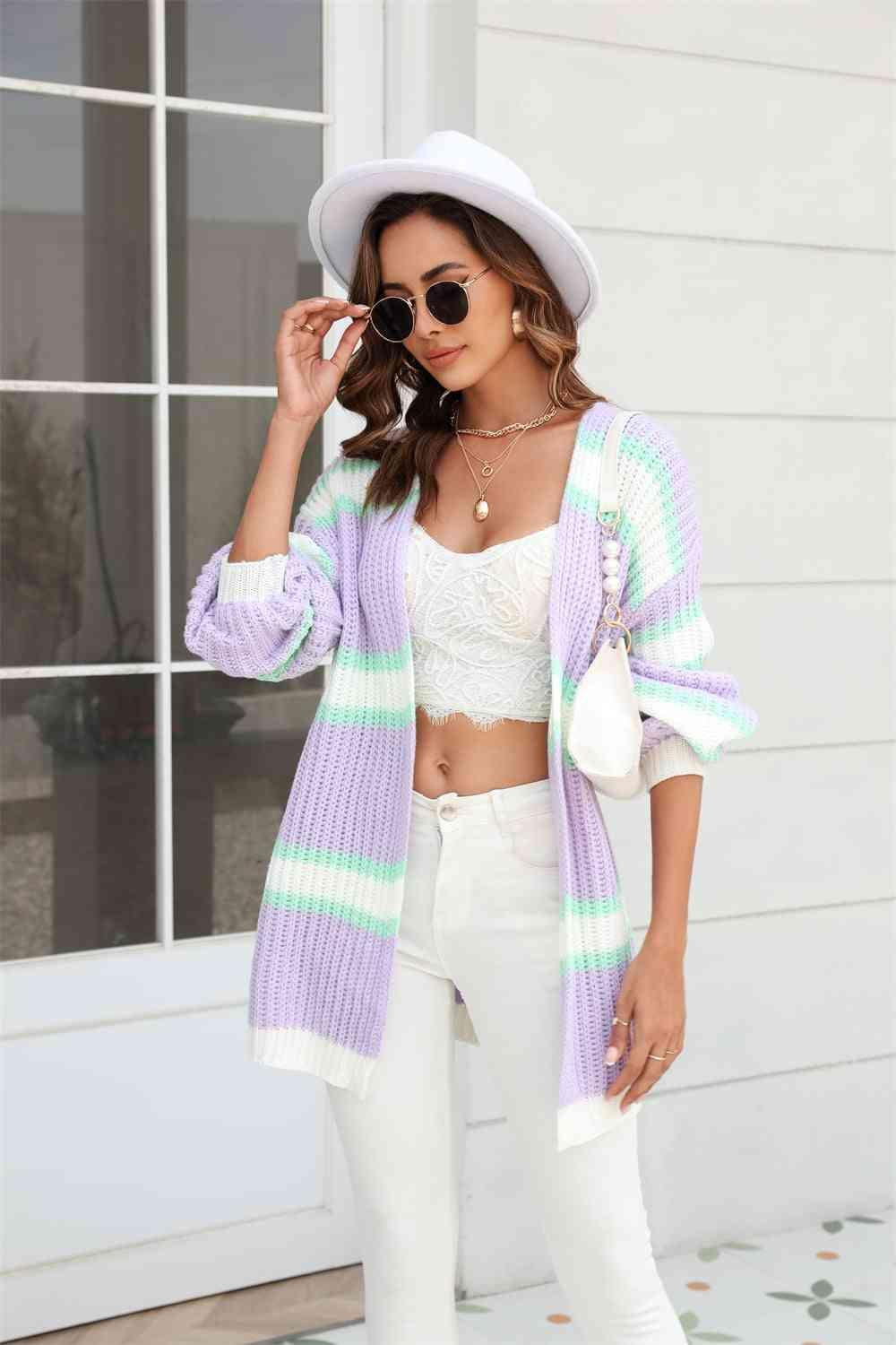 Sassy Comfort Striped Open Front Tunic Cardigan - MXSTUDIO.COM