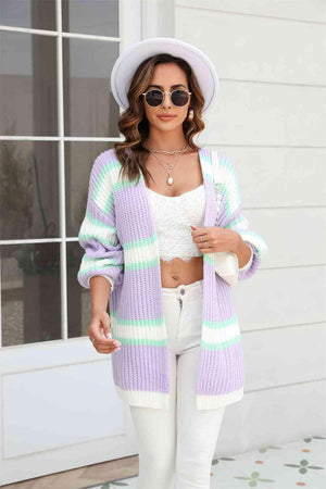 Sassy Comfort Striped Open Front Tunic Cardigan - MXSTUDIO.COM