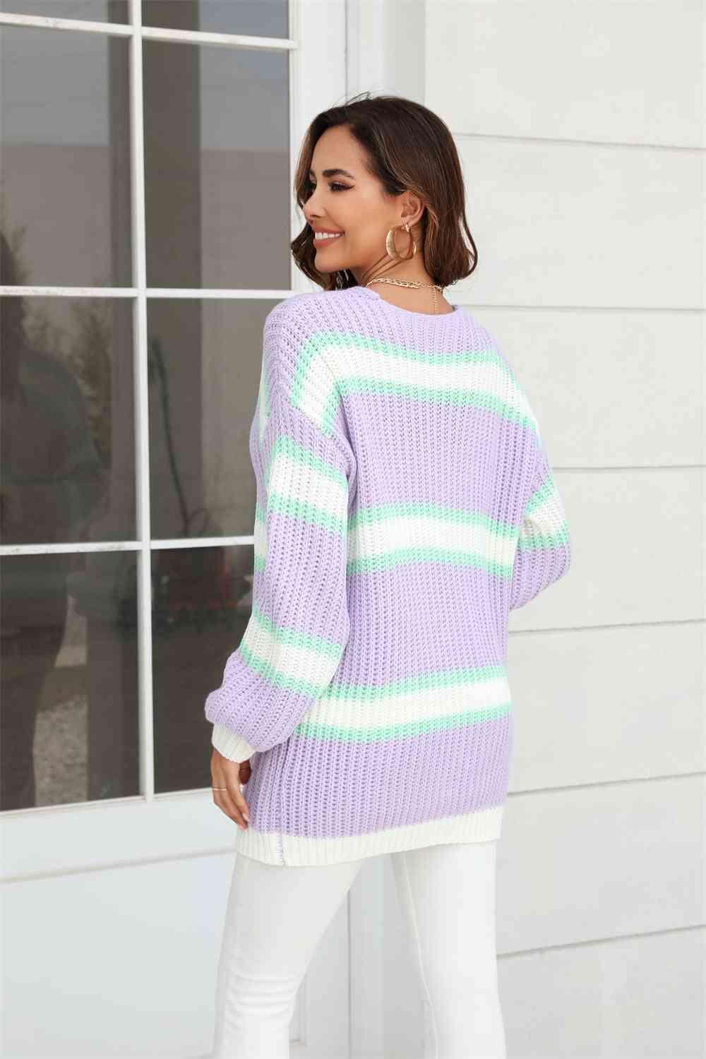 Sassy Comfort Striped Open Front Tunic Cardigan - MXSTUDIO.COM