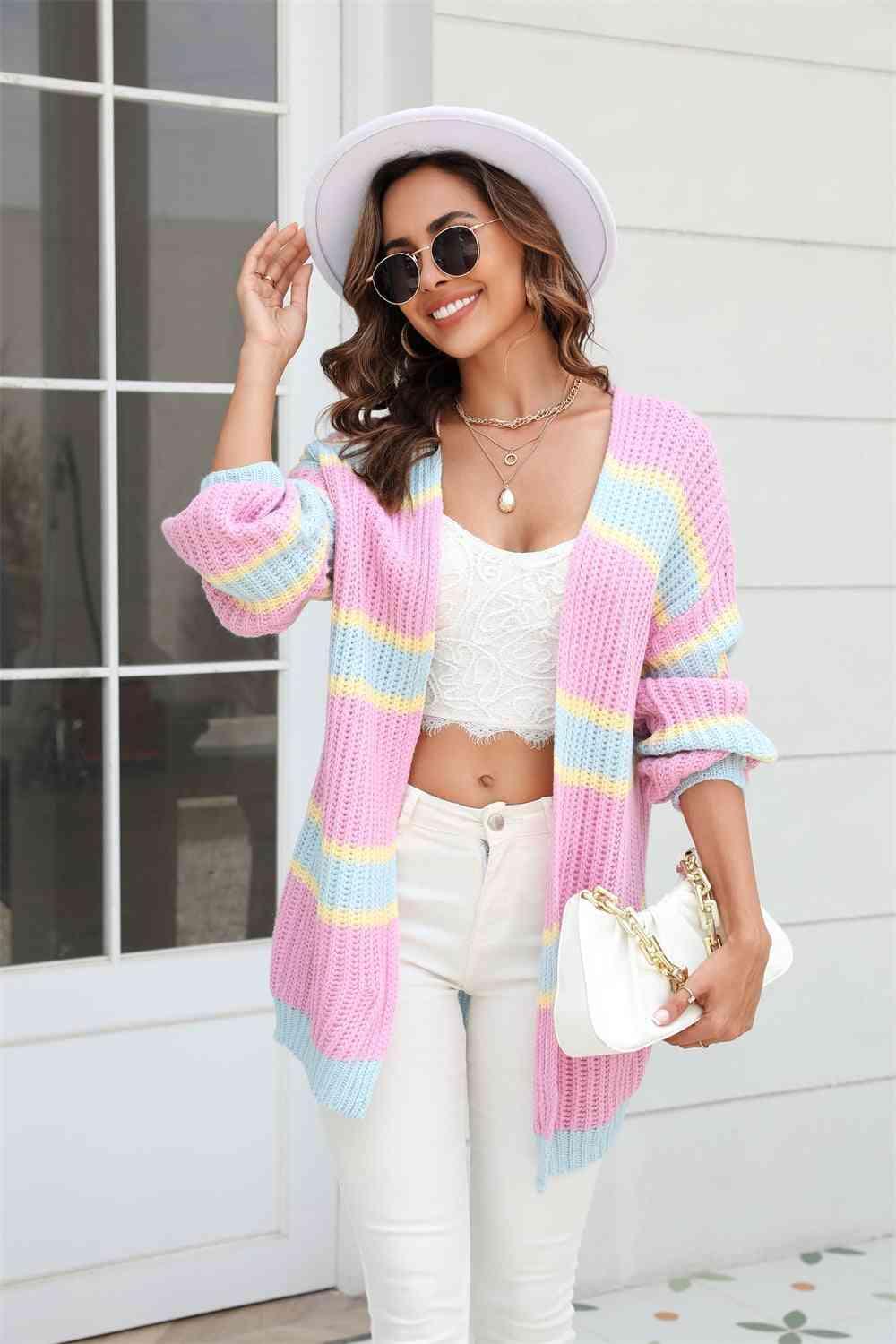 Sassy Comfort Striped Open Front Tunic Cardigan - MXSTUDIO.COM