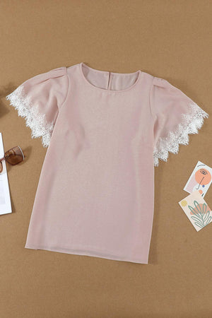 Sassy Saturday Flutter Sleeve Pink Lace Blouse - MXSTUDIO.COM