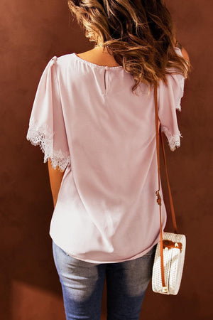 Sassy Saturday Flutter Sleeve Pink Lace Blouse - MXSTUDIO.COM