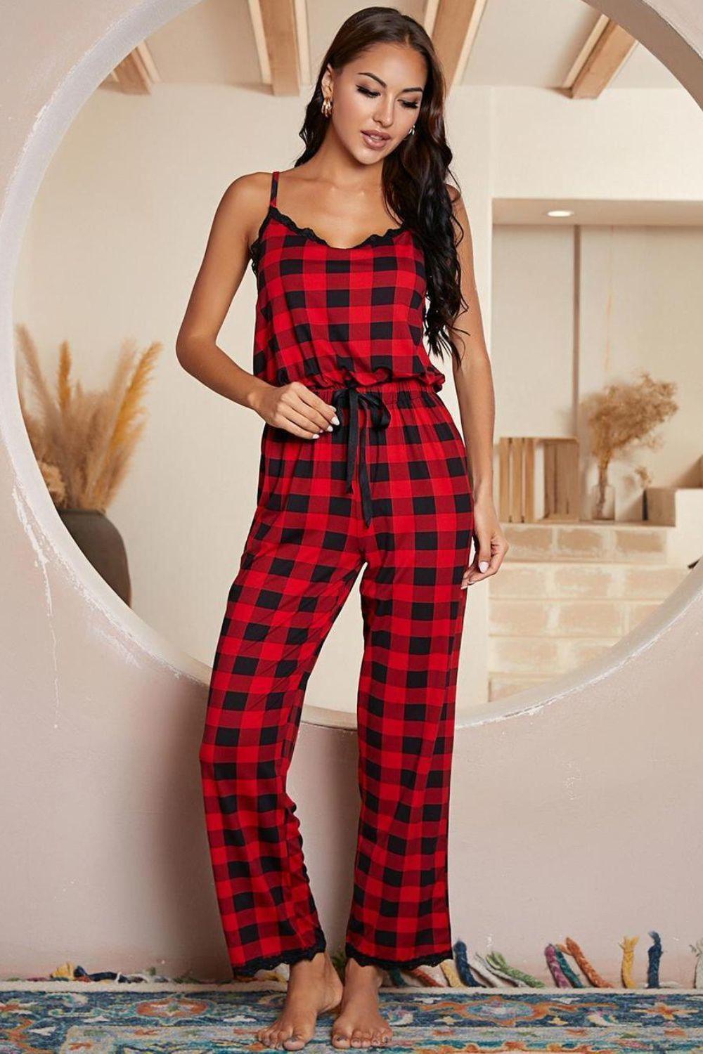 Sassy Spaghetti Strap Plaid Jumpsuit - MXSTUDIO.COM