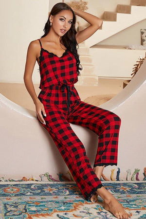 Sassy Spaghetti Strap Plaid Jumpsuit - MXSTUDIO.COM