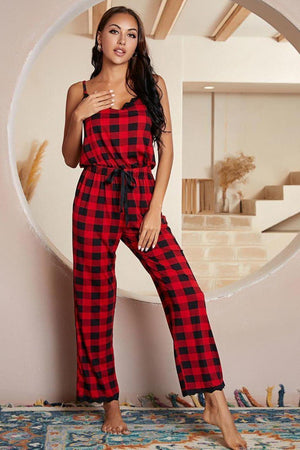 Sassy Spaghetti Strap Plaid Jumpsuit - MXSTUDIO.COM