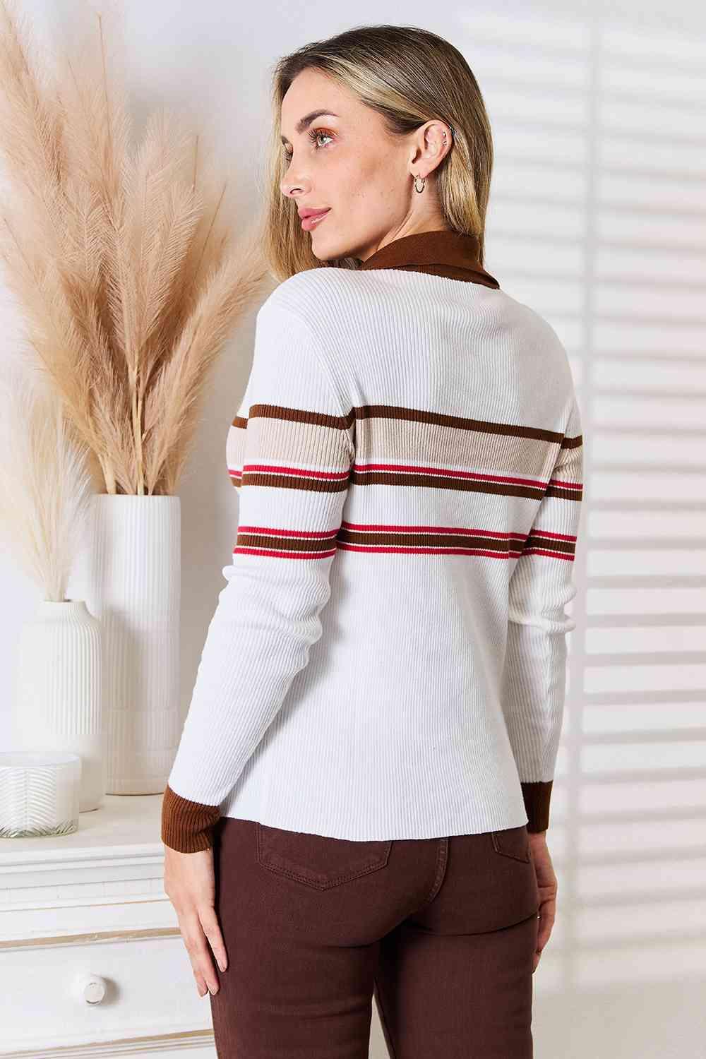 Sassy Striped Long Sleeve Rib Knit Top-MXSTUDIO.COM