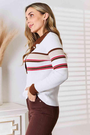 Sassy Striped Long Sleeve Rib Knit Top-MXSTUDIO.COM